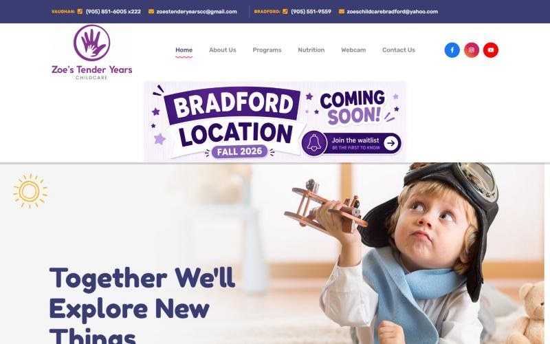 Screenshot of the Zoe's Tender Years Child Care website